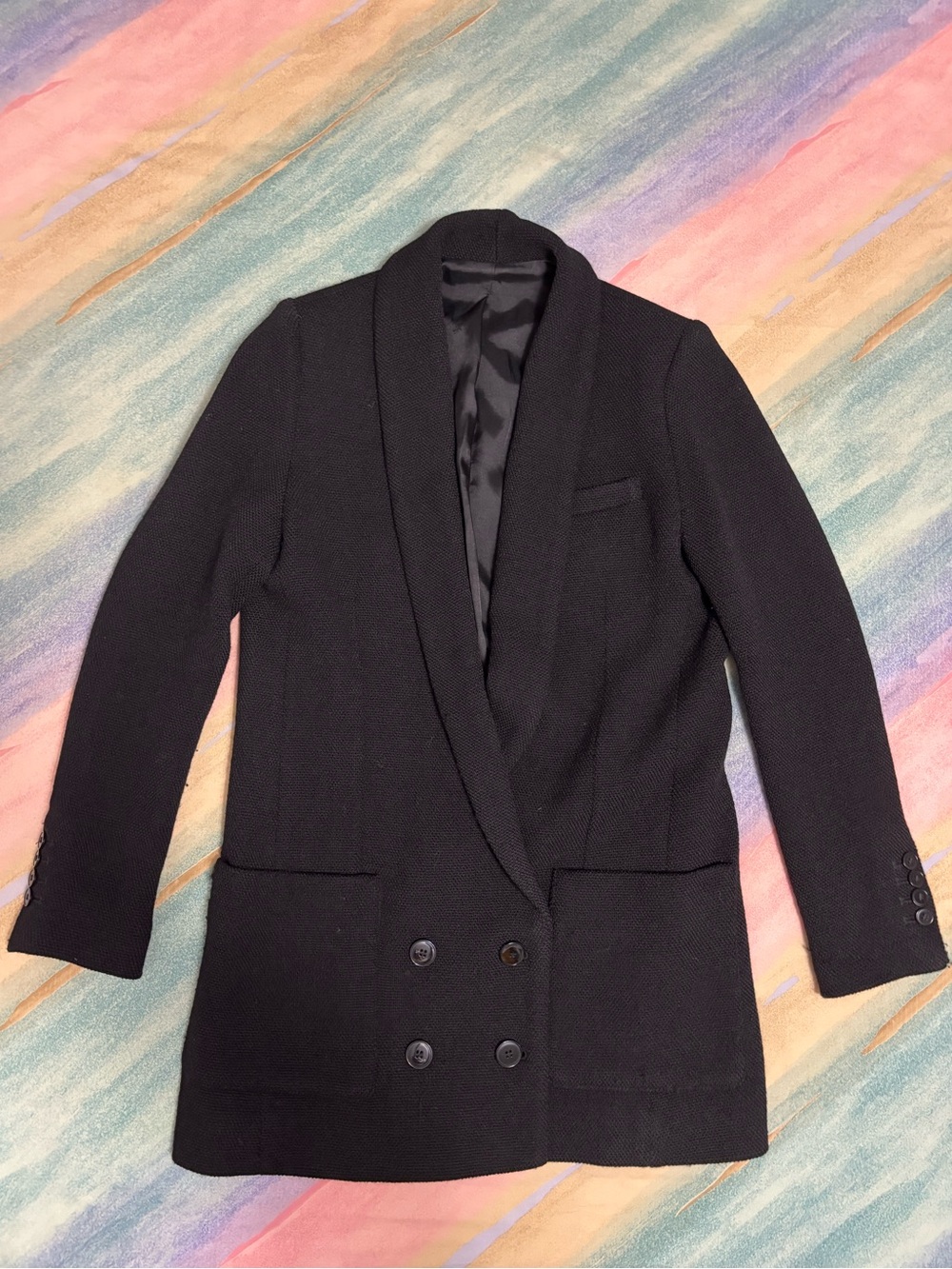 Kooples wool blend double breasted blazer black size 34